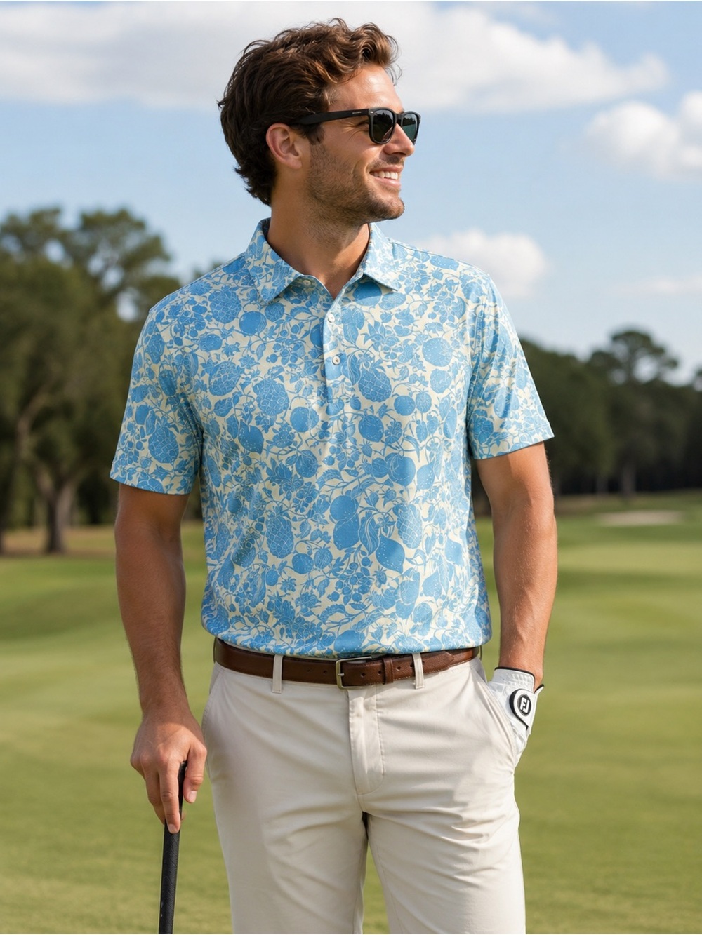 Chubbies The Fruitopia Performance Golf Polo Shirt Men’s Blue Tropical NWT